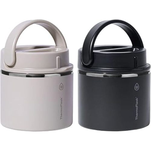 ThermoFlask 20 oz Insulated Food Jar, Leakproof Stainless Steel Food Containers, 2-Pack (Black & Gray)