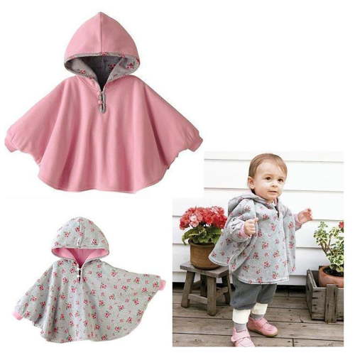 XXWXYD Baby Girls Boys Reversible Double-Side Wear Hooded Poncho Jacket, Outerwear Cloak Coat for Baby Easy On Off Soft Warm