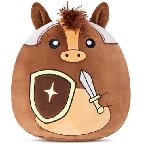 Glow Guards 13 Inch Horse Plush, Cute Knight Horse Stuffed Animal Holding Shield & Sword, Soft Plush Toy Birthday Gift for Boys Girls Kids