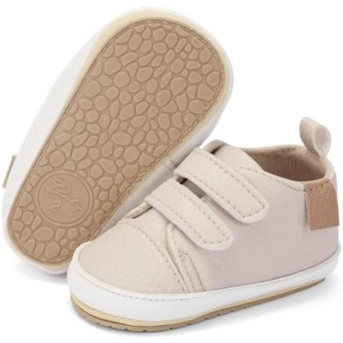 BACSAC Baby Boys Girls Walking Shoes Lightweight Easy On/Off PU Leather Infant Sneakers Newborn Walkers with Non-Slip Sole