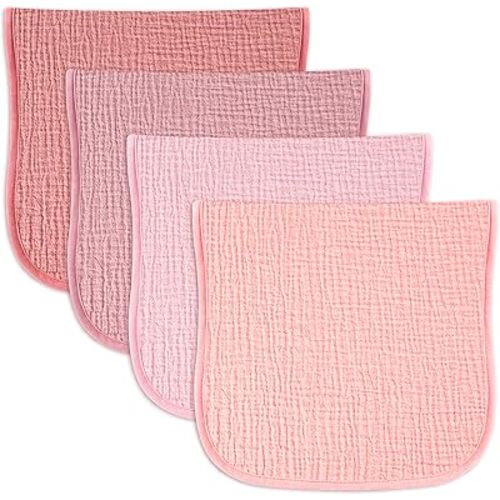 Baby Muslin Burp Cloths 20x10in - Ultra Soft & Absorbent, Neutral Colors, Reusable Burp Cloths for Baby Boys & Girls – Newborn Essentials for Drooling & Burping 4Pack(Pink)