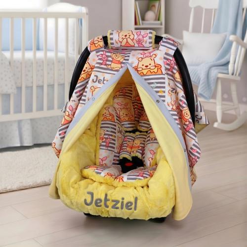Personalized Winnie The Pooh Baby Car Seat 5pc Set - Embroidered Minky Liner - Baby Boy Car Seat Accessories - Head & Body Support Insert