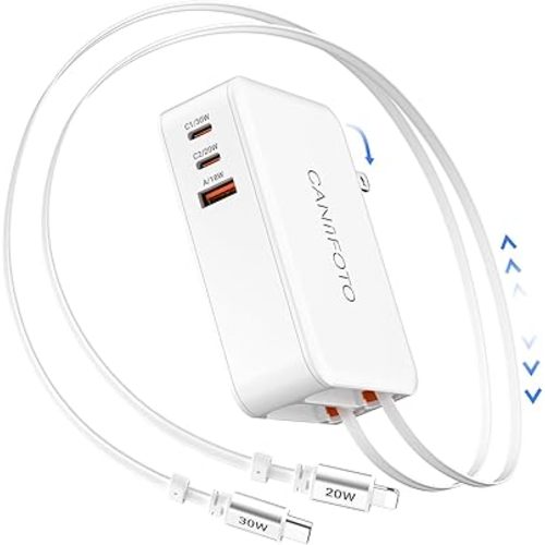 5-in-1 Retractable Wall Charger with Dual Cables, 50W Retractable Phone Charger with 3.3FT USB C & Lightening Cables, 30W Fast Charging Block Wall Plug for iPhone 17 16 15 Pro Max,G-alaxy S25 24,i Pad