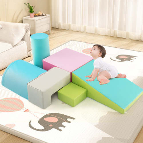 COSTWAY 6 Pieces Foam Climbing Blocks Indoor Climb and Crawl Activity Playset With Rectangles-Green