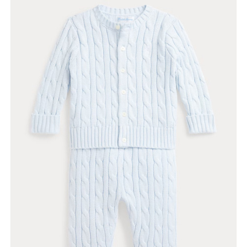 Cable-Knit Cotton Cardigan & Pant Set