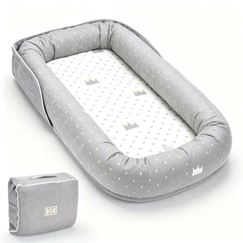 Fenfiny Baby Lounger for Newborns & Infants 0-24 Months5, 100% Cotton Breathable Tummy Time Play Mat, CPC Certified Baby Shower Gift (Crown Gray)