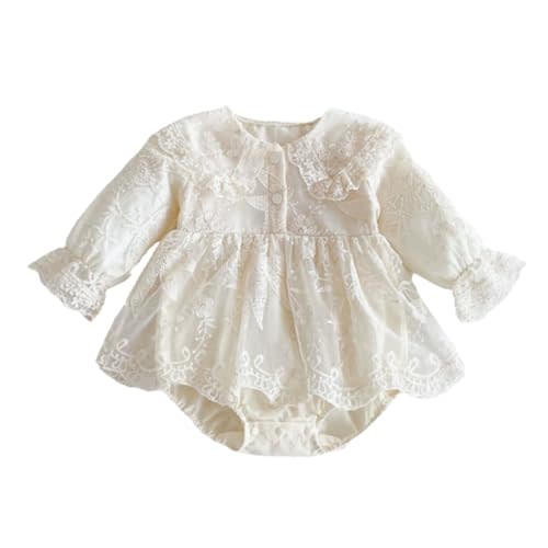 Baby Girl Lace Embroidered Romper Ruffle Collar Vintage Tulle Princess Dress One Piece Outfits for Baby Birthday