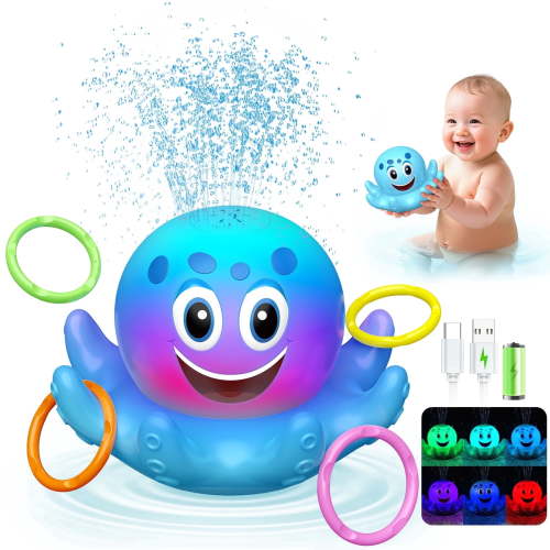 Octopus Bath Toys for Toddlers, Rechargeable Automatic Sprinkler Water Toys, Gifts for 3 4 5 Years Old Boys Girls