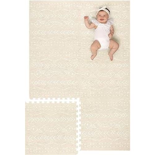 Lillefolk Baby Foam Play Mat - Baby Playmat | Tiles for Kids Interlocking Mat - Foam Baby Mat for Babies & Toddlers - Non Toxic Play Mat for Baby Tummy Time Mat 6x4ft Beige