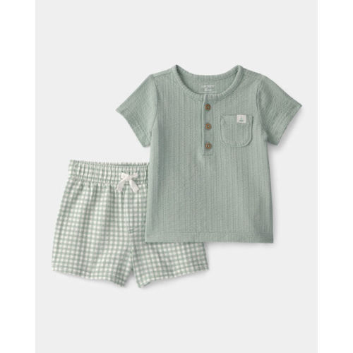 Baby 2-Piece Gingham Top & Short Set - Green | Carter's