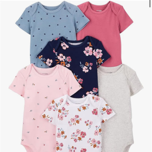 Simple Joys by Carter's 6-Pack Short-Sleeve Bodysuit 0-3 mos