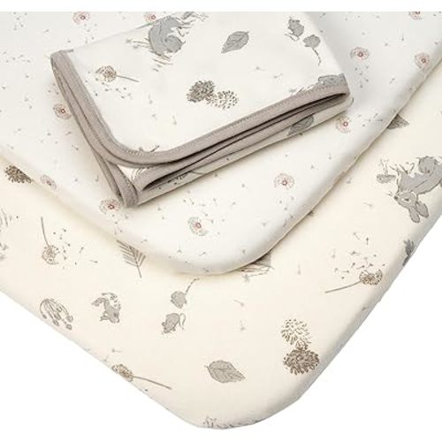 Tutti Bambini Bedside Bassinet Starter Pack - 2 Organic Cotton Fitted Sheets & Reversible Coverlet - Baby Essentials & Newborn Essentials Must Haves - for Bassinet Sheets & Toddler Bed Decor - Cocoon
