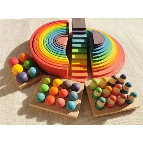 Atypical Journey Store High Quality Lime Wood Rainbow Arch Stacking Blocks for Creative Play and Learning - High Quality Lime Wood Rainbow Arch Stacking Blocks for Creative Play and Learning