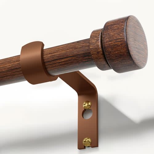 Lootkell Redwood Curtain Rods for Windows 48 to 84 Inches 1" Diameter Boho Decorative Heavy Duty Window Curtain Rod Adjustable with Handmade Wood Grain Design for Living Room Bedroom Kitchen Farmhouse