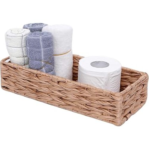 Bathroom Decor Box Toilet Tank Basket Woven Tissue Holder Box Toilet Paper Holder-Handmade Woven Office Drawer Organizer for Bedroom Livingroom Bathroom