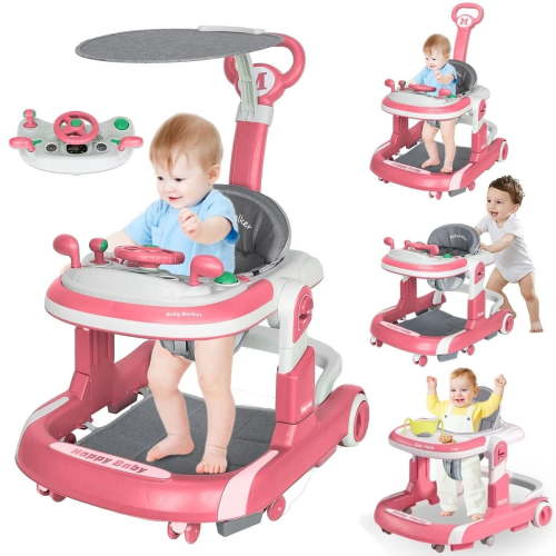 StarZe Multifunctional Baby Walkers, Height Adjustable Push Walker for Boys and Girls 6-24 Months(Pink).