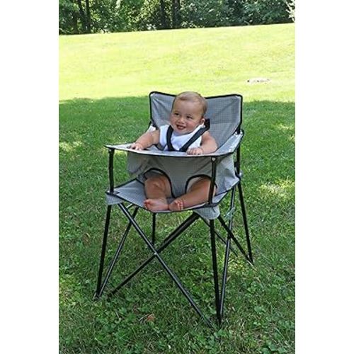 ciao! baby Portable High Chair for Babies and Toddlers, Compact Folding Travel High Chair with Carry Bag for Outdoor Camping, 1 Count (Pack of 1) (Grey Check)