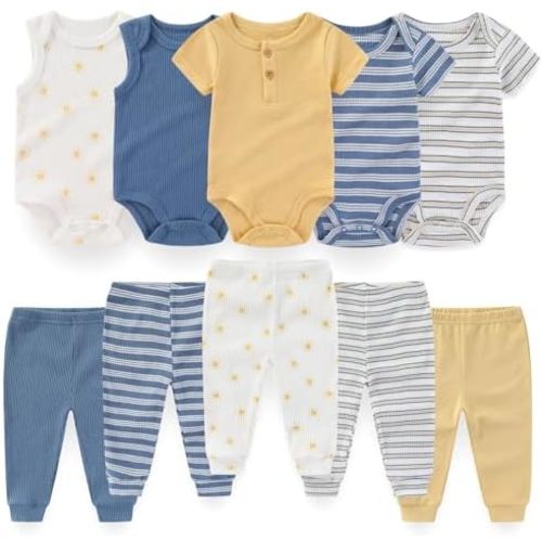 Baby Boy Girl 10 Piece Combined Type Clothing Set Cotton Baby Bodysuits and Pants Set Home Outdoor Infant Clothes