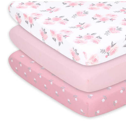 Pink Roses & Ditsy Playard Mini Crib Sheets, 3-Pack