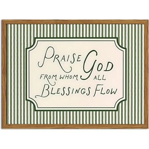 Framed Christian Scripture Wall Art, Bible Verse Pictures Wall Decor, Sage Green Striped Praise God From Whom All Blessings Flow Paintings Canvas Prints Religious Home Decor for Living Room 12x16 inch