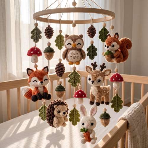 Woodland Baby Mobile, Crochet Forest Animals, Fox Deer Owl Crib Nursery Decor