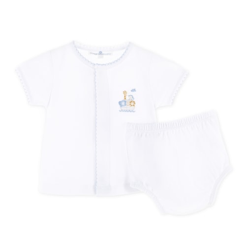 Noah's Ark Hand-Embroiderd Diaper Cover Set - Light Blue