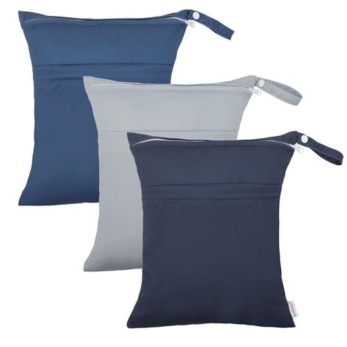 ALVA ALVABABY 3pcs Cloth Diaper Wet Dry Bags Waterproof Reusable with Two Zippered Pockets Travel Beach Pool Daycare Soiled Baby Items Yoga Gym Bag for Swimsuits or Wet Clothes 3L-ZM13