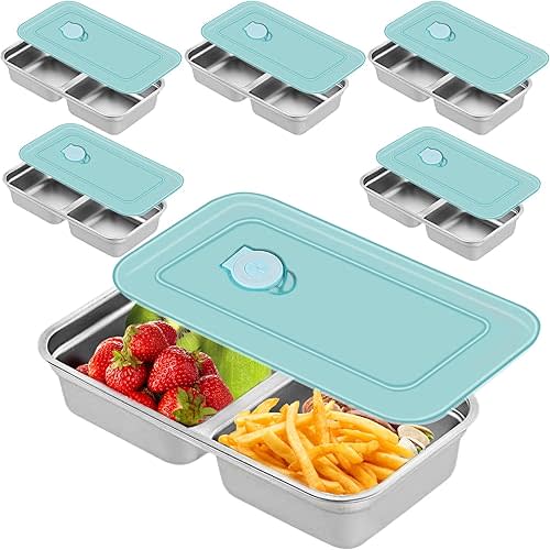 Grab and Go Snack Containers,Stainless Steel Double Compartment Snack Containers with Lids,Leak Proof Bento Box for Lunch, Travel, Camping - Dishwasher Safe ReusableSnack Packs (6PCS)