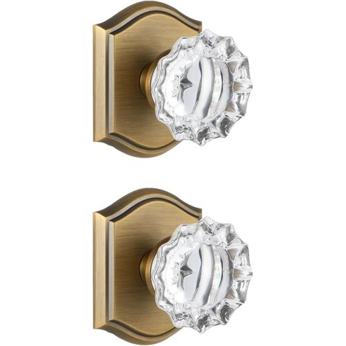 2 Pack Crystal Glass Dummy Door Knobs, Non-Turning Single Side Dummy Door Knob for Interior Doors in Antique Brass