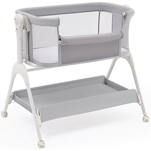 HARPPA Cuddly Baby Bassinet Bedside Sleeper, 3 in 1 Rocking Bassinet with Mattress and Soft Cover, Full Mesh Sides, 5 Height Adjustable with Wheels for Newborns, Grey