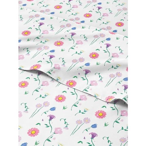 Kids Full Size Floral Bed Sheets - 4 Piece Floral Sheet Set - Flower Themed Bedding - Ultra-Soft, Cute & Cozy - Breathable & Machine Washable - Pink Flower Bed Set for Boys, Girls, Teens and Toddlers