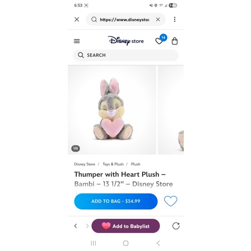 Thumper with Heart Plush – Bambi – 13 1/2'' – Disney Store Japan | Disney Store