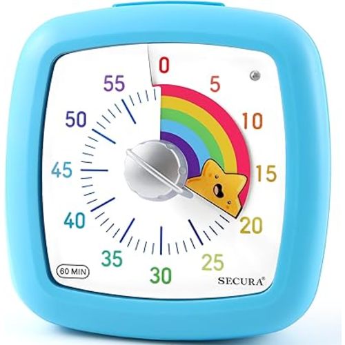 Secura 60-Minute Visual Timer, Silent Study Timer for Kids and Adults, Time Clocks, Time Management Countdown Timer for Teaching (Blue & Star)