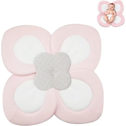 PandaEar Baby Bath Pad for Infant Newborn | Soft Flower Petals for Sink Bathtub Essentials Shower Gift (Pink)