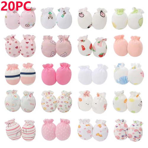 Cowsor 20PCS Newborn Anti Scratch Mittens Cute Random Print Baby Gloves Protective Hand Covers for 0-12 Months