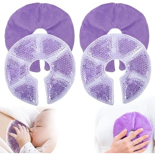 Breast Ice Pack 2 Pack Nipple Ice Pack for Nursing Mother, Hot Cold Therapy Breast Freezer Gel Pads for Breastfeeding, Pain After Breast Surgery, Mastitis (Soft Plush Backing -Purple)