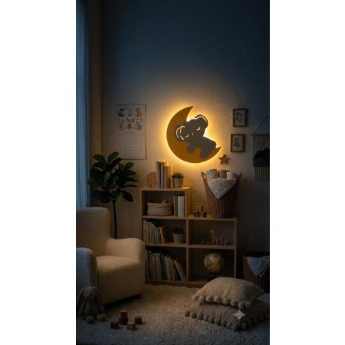 Sleeping Koala on Crescent Moon Wall Lamp | Nursery Night Light | COB LED Battery Operated Puck Light | Renter Friendly Baby Room Decor &