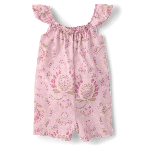 Baby And Toddler Girls Floral Paisley Flutter Romper - Purple