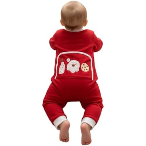 My First Christmas Onesie Butt Flap Baby Girl Boy One Piece Romper Infant Zip-Up Red Santa Milk Pajama Flapjacks