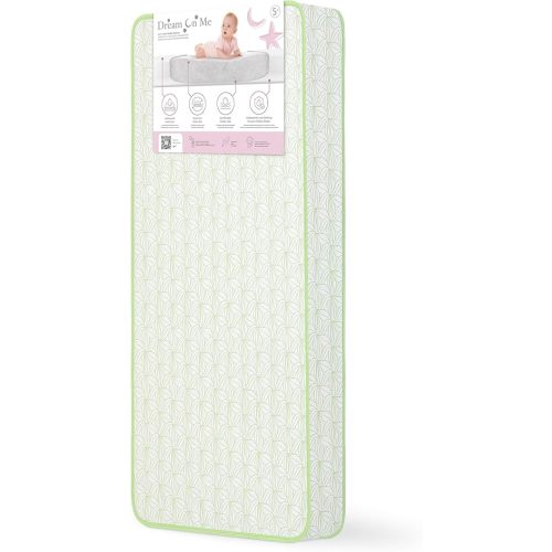 Dream On Me Meadow Firm Fiber Crib & Toddler Mattress – Willow Green, Waterproof Vinyl Cover, GREENGUARD Gold & JPMA Certified, Made in USA, Fits Full Size Cribs & Toddler Beds