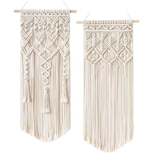 Mkono 2 Pcs Macrame Woven Wall Hanging Boho Chic Geometric Art Decor - Beautiful Bedroom Nursery Apartment Home Decoration, Gift for Girls Adults Birthday Christmas, 28" L x 13" W