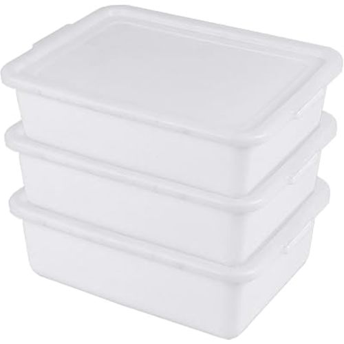 Utiao 3-Pack 13 L Plastic Commercial Bus Tub with Lid, Restaurant Dish Tub, White