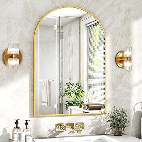 XRAMFY 24"x36" Gold Arched Bathroom Mirror - Wall Mirror for Bathroom, Metal Frame Vanity Mirror, Dresser Mirror, Arch Decorative Mirrors for Living Room, Bedroom, Entryway, Mantle