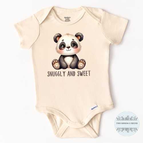 Panda Snuggly and Sweet-Baby Onesie® Bodysuit, Natural Cotton, Baby Shower Gift, Announcement Gift, Newborn Boy Girl