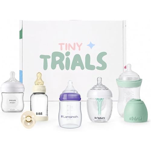 Baby Bottle Trial Pack Variety Box for Newborns & Infants – 5 Bottles Featuring Chicco, Dr. Talbot’s, MAM, Lansinoh & Babaloo – Anti-Colic, Breastfeeding-Friendly Baby Registry Gift, Tiny Trials