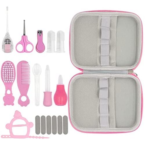 19 in 1 Baby Grooming Kit,Newborn Nursery Health Care Set Include Hair Brush Comb Finger Toothbrush,Nail Clippers,Nasal Aspirator,Ear Cleaner,etc. for Infant Toddlers Boys Girls Kids(Pink)