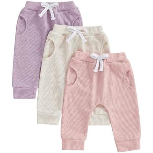 allshope Toddler Baby Girl Fall Pants Active Jogger Casual Athletic Trousers Solid Color Pocket Elastic Waist Harem Bottoms