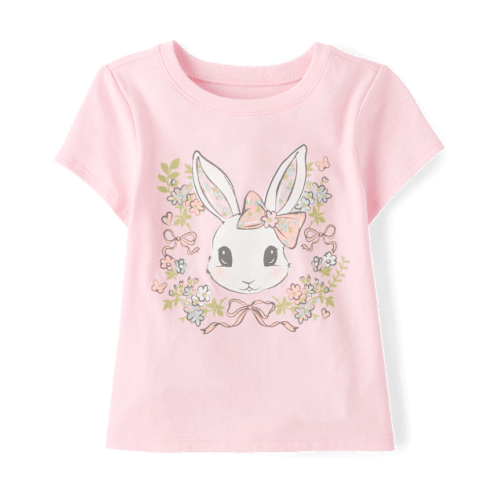 Baby And Toddler Girls Easter Bunny Floral Graphic Tee - Pink