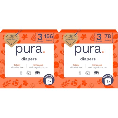 Pura Sensitive Skin Baby Diapers | Size 3 (9-20 lbs) | Bulk, Hypoallergenic, Totally Chlorine Free, Fragrance Free, | 9 Packs of 26 (234 Diapers)