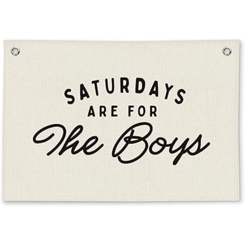 Boy Nursery Decor, Saturdays Boys Room Decor - Linen Banner Wall Hanging Canvas Banner Flag Decor for Toddler Boy Bedroom Nursery Playroom